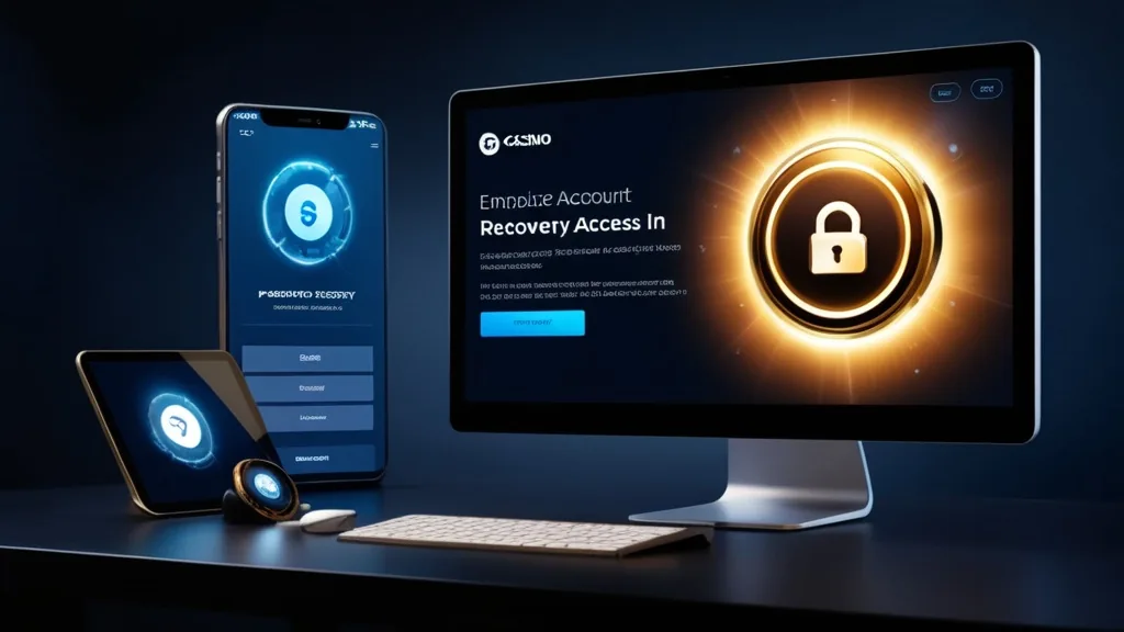 A password recovery screen next to a casino login panel in a dark setting