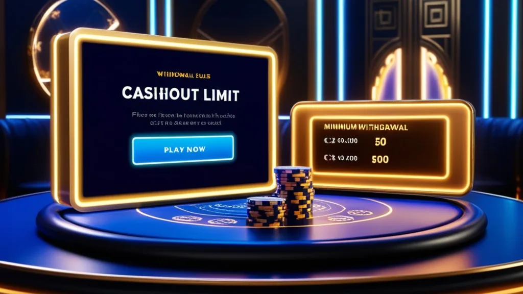 Casino balance screen showing withdrawal limit and chips in dark neon light