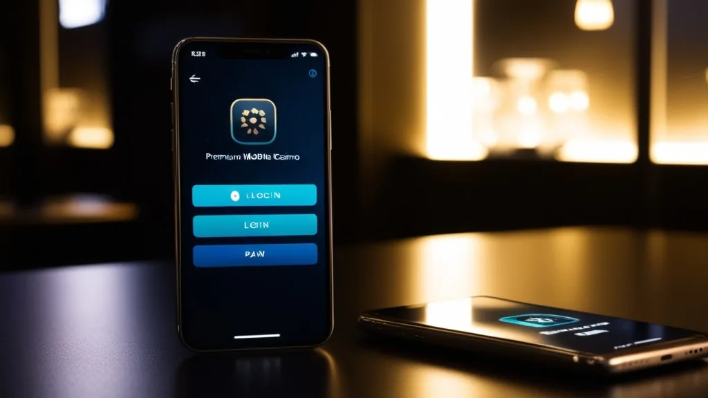 A smartphone showing a casino login screen in a dark atmospheric setting